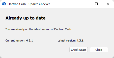 Electron Cash Check for Updates dialog